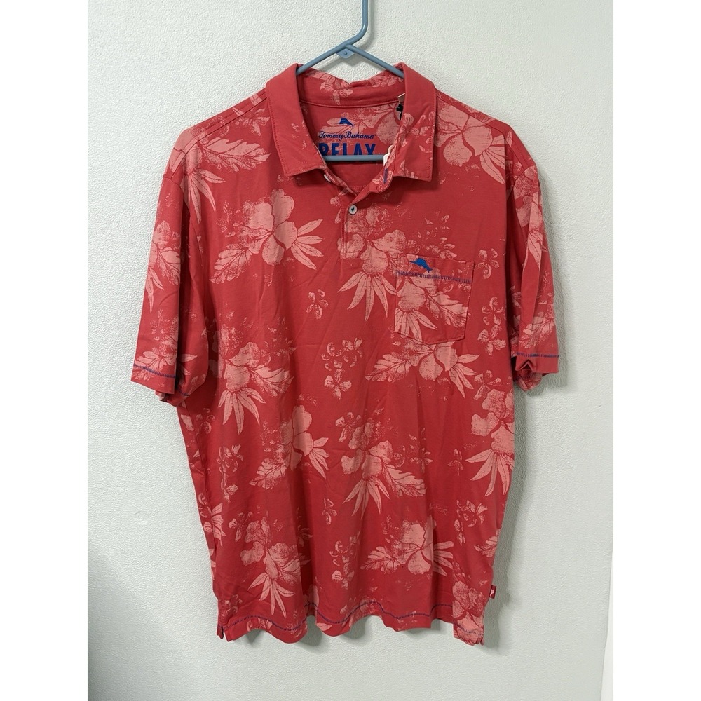 Tommy Bahama 'Relax' 100% Pima Cotton Mens Polo Island Wear Tropical Coral Large